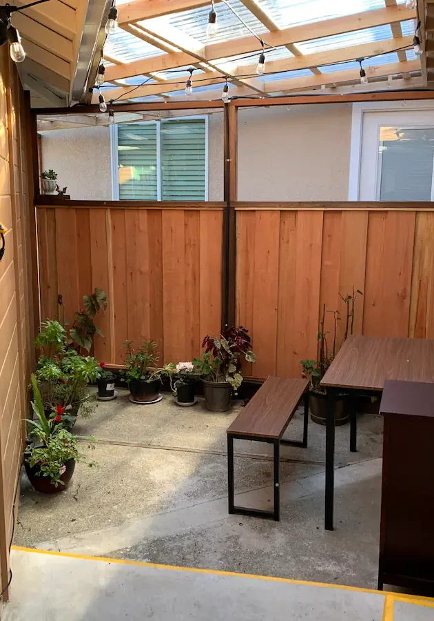 A room with wooden walls and a table